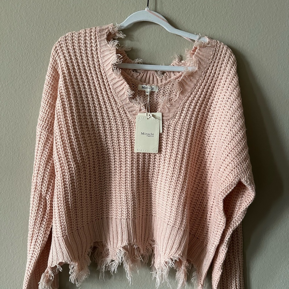 Miracle- Blush Chunky Knit V-Neck Sweater (NWT)